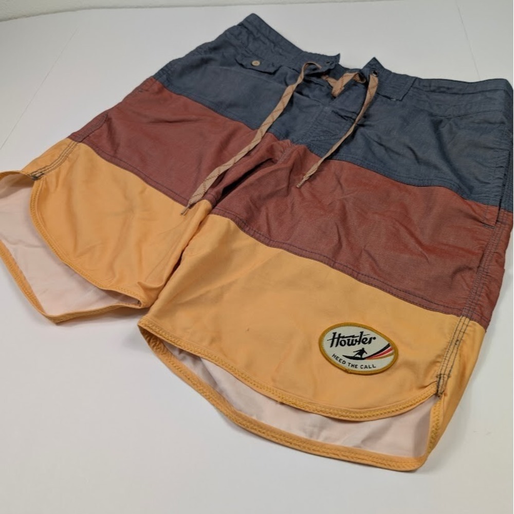 Howler Brothers Bros Waveform Boardshorts Swim Trunks Mens 31x8‎ Blue Red Yellow